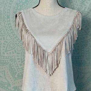 Zara Grey Suede Fringe Tank Top